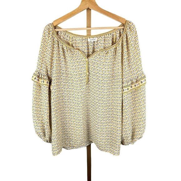 Max Studio Black and Yellow Floral Long Sleeve Boho Style Peasant Top Sz L EUC - Picture 1 of 10